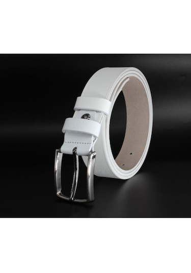 Klasik Erkek Kemeri %100 Manda Derisi 3,5 Cm Beyaz Beyaz