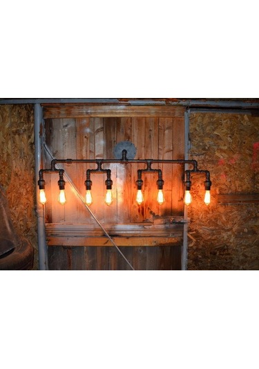 8'lı Borulardan Duvar Lambası Hediyelik Duvar Apliği Vintage Siyah