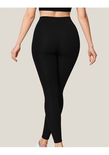 Toparlayıcı Yüksek Bel Kadın Günlük Spor Parlak Tayt SiYAH
