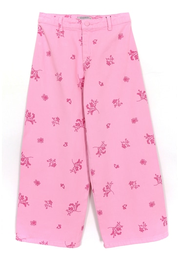 Desenli Bol Paça Kız Çocuk Denim Pantolon Pembe 1964 Pembe