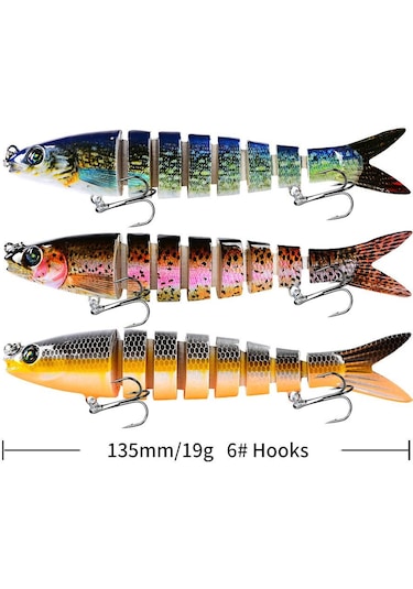 3 Adet 8 Eklemli 3d Oynak Rapala Sahte Balık Yem Seti Tatlı Ve Tuzlu Su Uyumlu Wobblers Swimbait