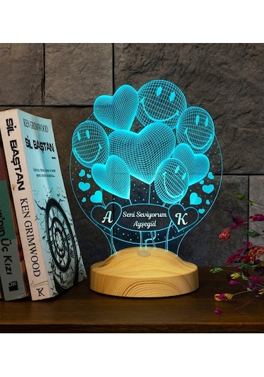 Sevgiliye Eşe Hediye 3D Smiley Kalpler Küre 3 Boyutlu Led Lamba