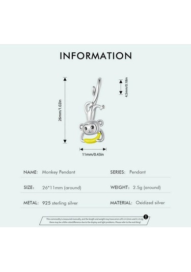 Novahub 925 Ayar Gümüş Maymun Muz Charm Boncuk Kolye Bilezik İçin Gümüş