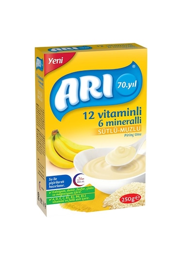 Arı 12 Vitaminli 6 Mineralli Sütlü Muzlu 6+ Ay Pirinç Unu 6 x 250 G