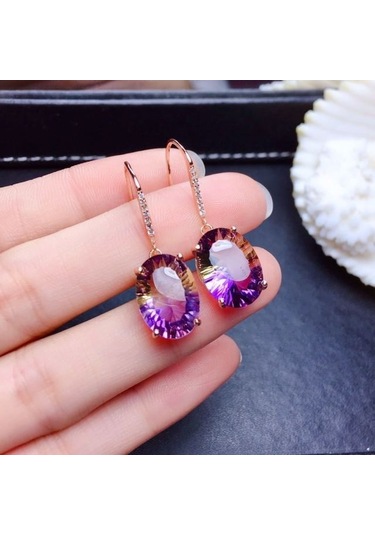 Pomoiii 925 Ayar Gümüş Küpe Renkli Taş Ametist 18k Altın Küpe Kadınlar İçin Charm Takı Hediye Rose