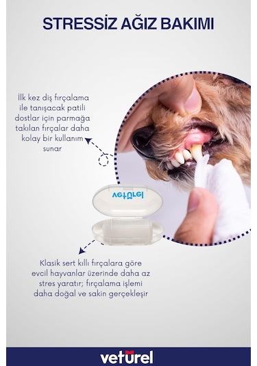 Veturel Köpek Diş Fırçası Parmak Fırça Silikon Fırça Köpek Ağız Kokusu Plak Tartar Hijyenik Saklama Kutulu