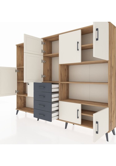 Arges Dolap 9 Raflı 4 Çekmeceli 8 Kapaklı 220x30x163 Çam-aytaşı/a Çam-aytaşı/antrasit