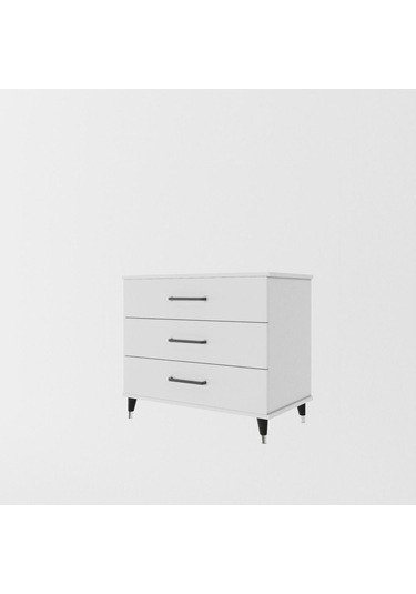 Şifonyer Üç Çekmeceli Aynalı Parlak Beyaz Beyaz