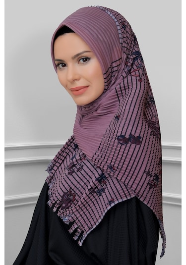 Gül K. Pratik Hazır Geçmeli Tesettür Eşarp Kesik Elyaf Piliseli Çiçek Desenli 1818d1 18