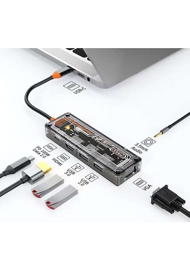 Ally 6in1 Type-c Usb3.0/2.0+pd 100w+hdmı+vga+3.5mm Çoğaltıcı Hub