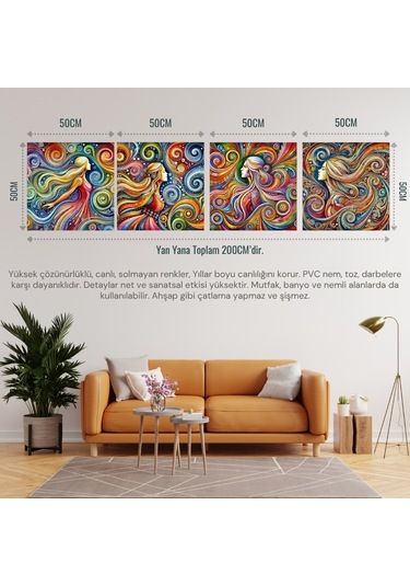 İskandinav Soyut Tablo Set Çerçevesiz 50x50cm Pvc Tablo 4'lü Set 018 Her Bir Tablo 50x50cm Büyüklüğündedir.