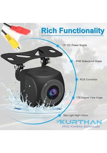 170 Açılı Balık Gözü Lens Ön Yan Arka Kullanıma Uyumlu 12 Volt