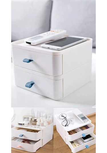 Bayev 2'li Takı, Makyaj Ve Kozmetik Düzenleyici Çekmece Beyaz Ofis Masa Düzenleyici