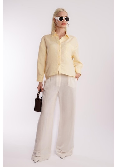 Madmext Sarı Çizgili Oversize Kadın Gömlek Mg2093 Sarı