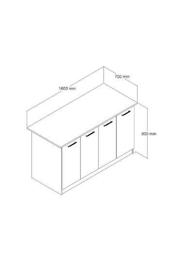 Patentli 160lık Benzila Siyah Kulplu Ada Mutfak, Mutfak Dolabı, Çok Amaçlı Dolap Siyah - Beyaz