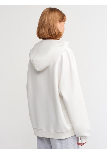 Dilvin 40142 Yıkama Efektli Sweatshirt-ekru Ekru