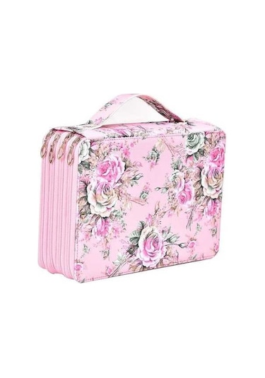 Willowhaven 200 Delik Pembe Timsah Desen Pu Kalem Çantası, Büyük Kapasiteli Sanat Boyama Kalem Saklama Torbası Pembe