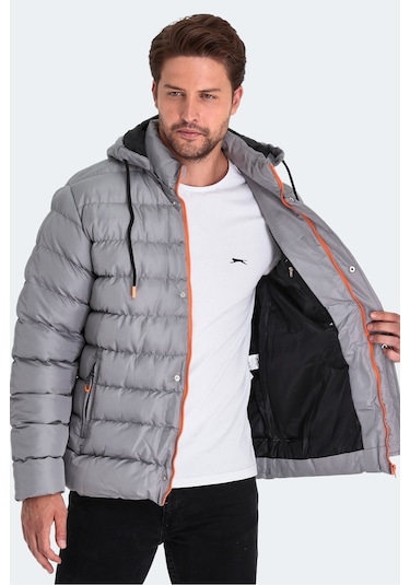 Slazenger Salıne Erkek Kapüşonlu Şişme Gri Mont & Kaban Gri