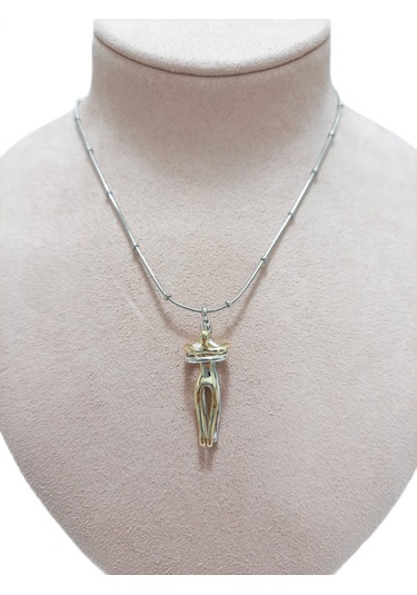 Çelik Kolye Sarılan Çift Kadın Erkek Figürlü Dorika Zincir 41 Cm Ayarlanabilir Altın Sarısı Gold Gold