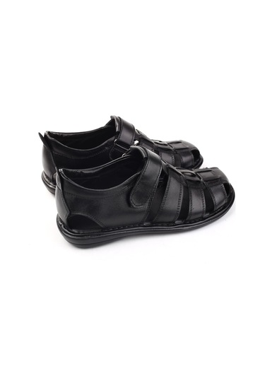 Castle Black 8520 Erkek Deri Comfort Sandalet Siyah Siyah