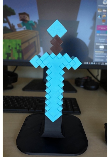 Minecraft Elmas Silah Temalı 3d Baskı Kulaklık Standı Oyuncu Masa Aksesuarı