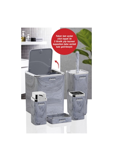 Okyanus Home Kromlu Kare Mermer Desenli 5'Li Banyo Seti Krom