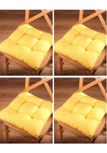 Altınpamuk Altınpamuk 4'Lü Lüx Pofidik Sarı Sandalye Minderi Özel Dikişli Ba
