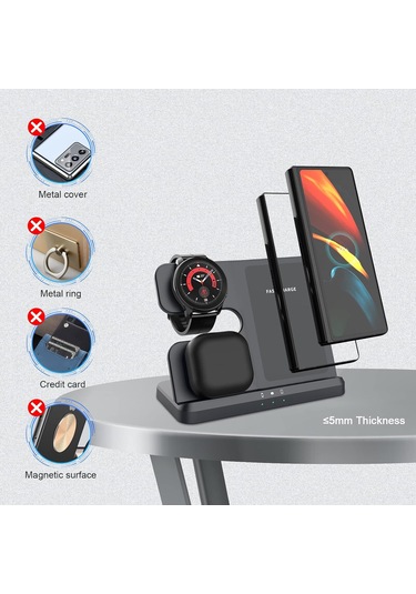 Maiyame Samsung Uyumlu Telefon, Saat Ve Kulaklık İçin 15w Hızlı Şarj, Dikey Masaüstü 3'ü 1 Kablosuz Şarj Aleti, Siyah, Avrupa Standartı