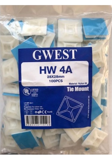 Gwest Hw-4a ,28x28x4mm 100-adet Beyaz Yapışkanlı Kroşe
