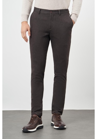 Koyu Kahverengi Düz Gabardin Pamuklu Yan Cep Slim Fit Casual Pantolon 1003245162 Koyu Kahverengi