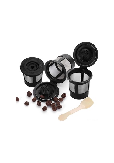 Ximistore9 Keurig K Makinaları İçin Yeniden Kullanılabilir Kahve Filtresi, 6 Adet Paket + Kaşık, Paslanmaz Çelik Ağızlı Kapağıyla Siyah