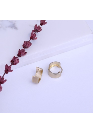 Nox Jewelry 925 Ayar Gümüş Halka Geniş Bant Huggies Küpe - E00266 Gold