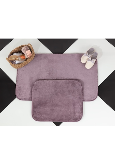 Madame Coco Carol 2'Li Banyo Paspası - Koyu Mürdüm - 60X100 + 50X60 Cm