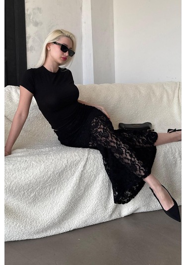 Madmext Madmext Siyah Dantel Kadın Etek Mg2338 Siyah