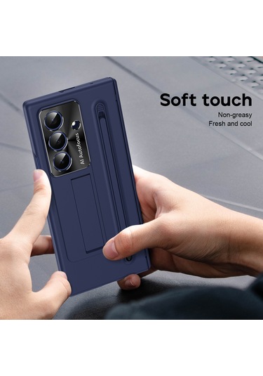 Samsung Galaxy Uyumlu Z Fold7 5g Kılıf Pc Cep Telefonu Kılıfı, Ayaklı Ve Kalemli - Mavi Mavi