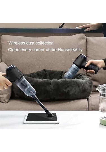 Honeybeeshop Siyah Evde Arabada Kullanilabilen Cok Fonksiyonlu Ucu Bir Arada Kablosuz El Supurgesi Toz Tuy Ceker Ufler