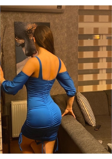 Büzgü Detaylı Kollu Kadın Mini Elbise