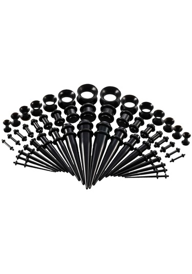 Homyl 50 Adet 14g-00g O-ring Akrilik Konik Fişler Ve Silikon Siyah