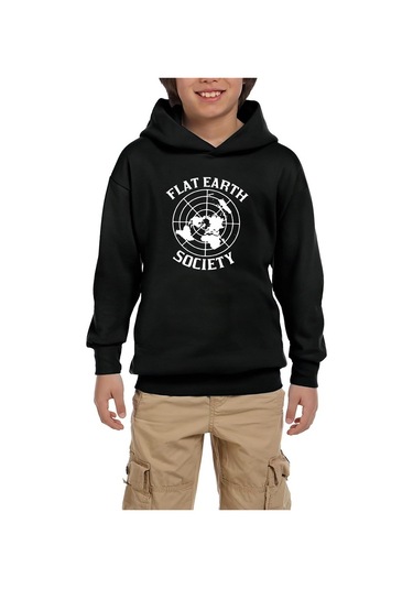 Flat Eart Socıety Siyah Çocuk Kapşonlu Sweatshirt Siyah