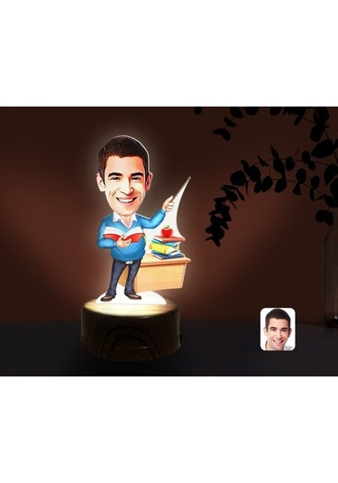 Kişiye Özel Erkek Sınıf Öğretmeni Karikatürlü Dekoratif 3D Biblo