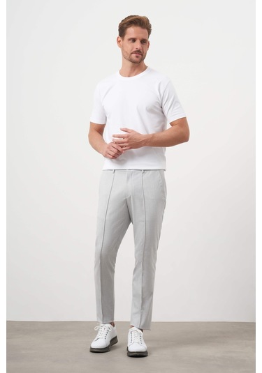Morven Erkek Gri Poliviskon Trend Düz Slim Fit Nervürlü Lastikli Pantolon Gri