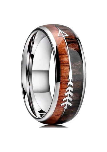 Siyah 8 Mm Erkekler Moda Yüzük Paslanmaz Çelik Ahşap Kakma Ok Yüzükler Düğün Band Yıldönümü Doğum Günü Hediyesi Takı