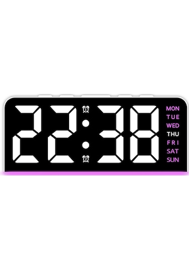 Gh8033 Led Dijital Saat Tarih Sıcaklık Göstergesi Ortam Işığı Çift Alarm Akıllı Masaüstü Saati - Beyaz Kasa / Pembe Işık Beyaz Kabuk / Pembe Işık