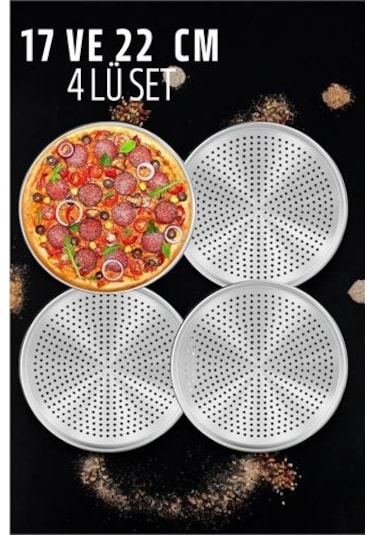 Modacar Delikli Pizza Lahmacun Tepsisi Çelik 17 Ve 22 Cm 4 Lü Set Diğer