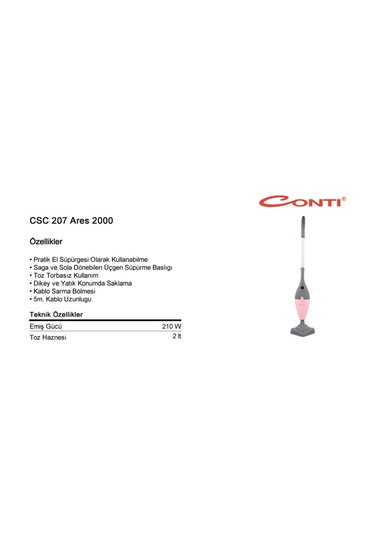 Conti CSC-207 Ares 2000 Trendy 210 W Elektrikli Dik Süpürge