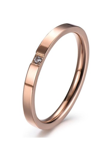 Rose Gold Moda Basit Paslanmaz Çelik Gümüş / Gül Altın Rengi Zirkonya Çift Bant Söz Yüzükleri