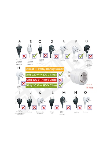 Seyahat Adaptörü Tip B Tip F 250v