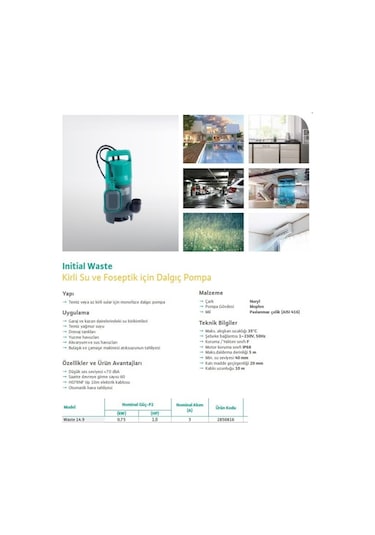 Wilo Initial Waste 14.9 1Hp 220V Açık Fanlı Pis Su Dalgıç Pompa