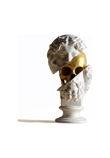 Antik Stil Yüz Ve Kafatası Heykel Ev Ofis İçin Modern Aksesuar - Altın