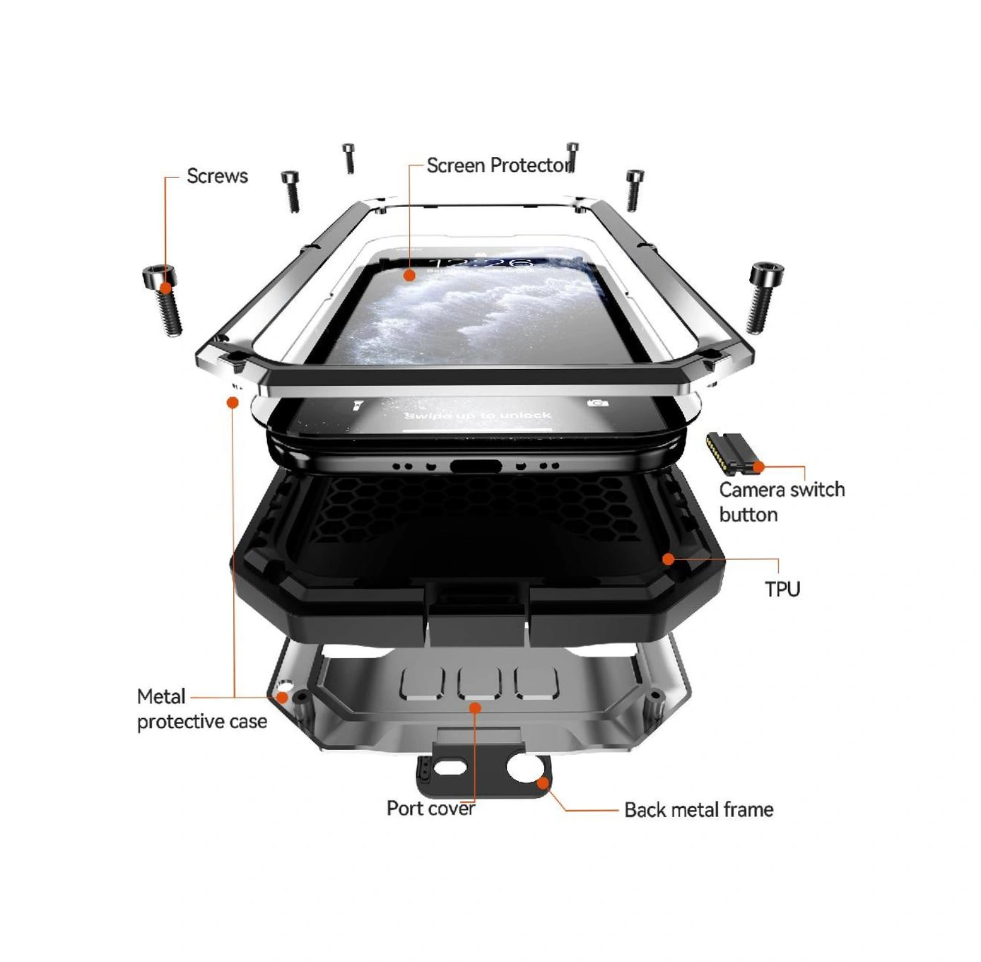 İphone İçin Metal Standlı Telefon Kılıfı Air Cam Ekran Koruyucu Ağır Hizmet Şok Geçirmez Dahili Kamera Kickstand